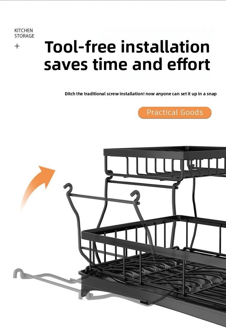 2-Tier Foldable Carbon Steel Dish Drying Rack - Detachable Standing Kitchen Organizer