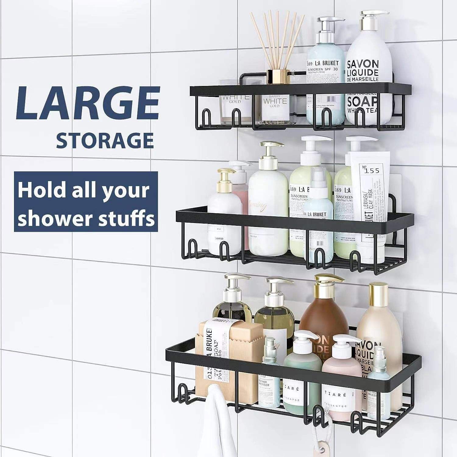 No-Drill Wall-Mounted Bathroom Rack - Rectangular Metal Shelf with Guardrail
