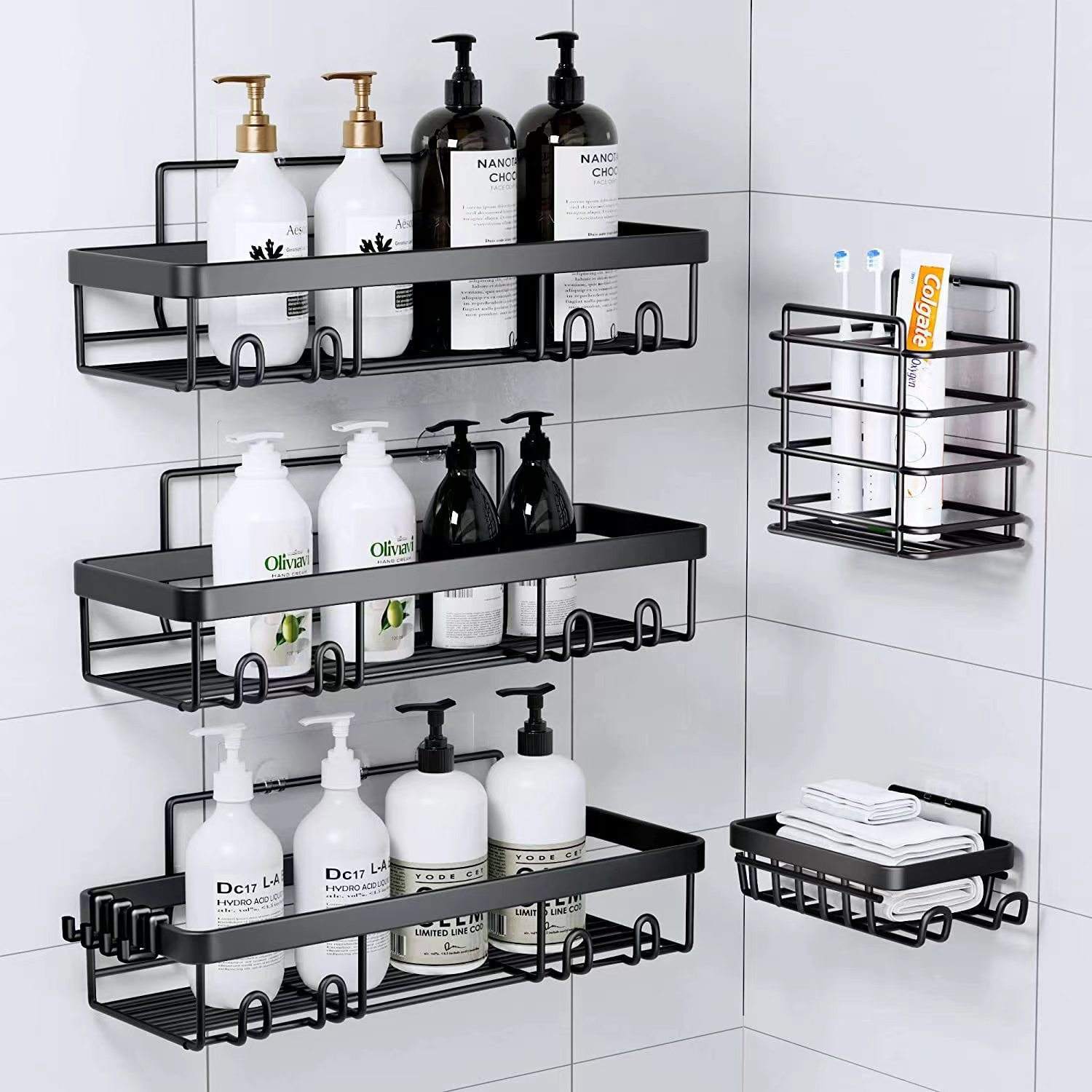 No-Drill Wall-Mounted Bathroom Rack - Rectangular Metal Shelf with Guardrail