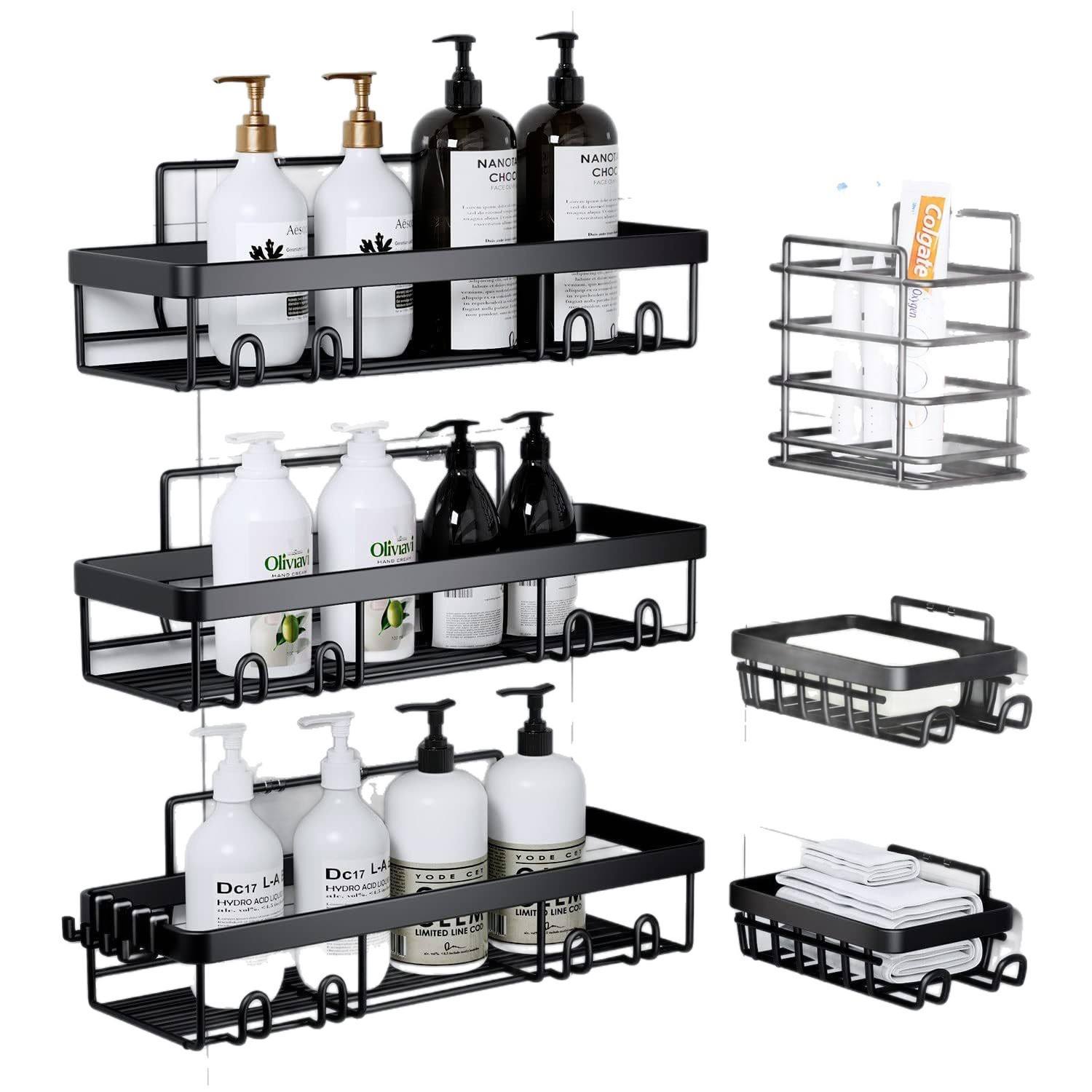 No-Drill Wall-Mounted Bathroom Rack - Rectangular Metal Shelf with Guardrail