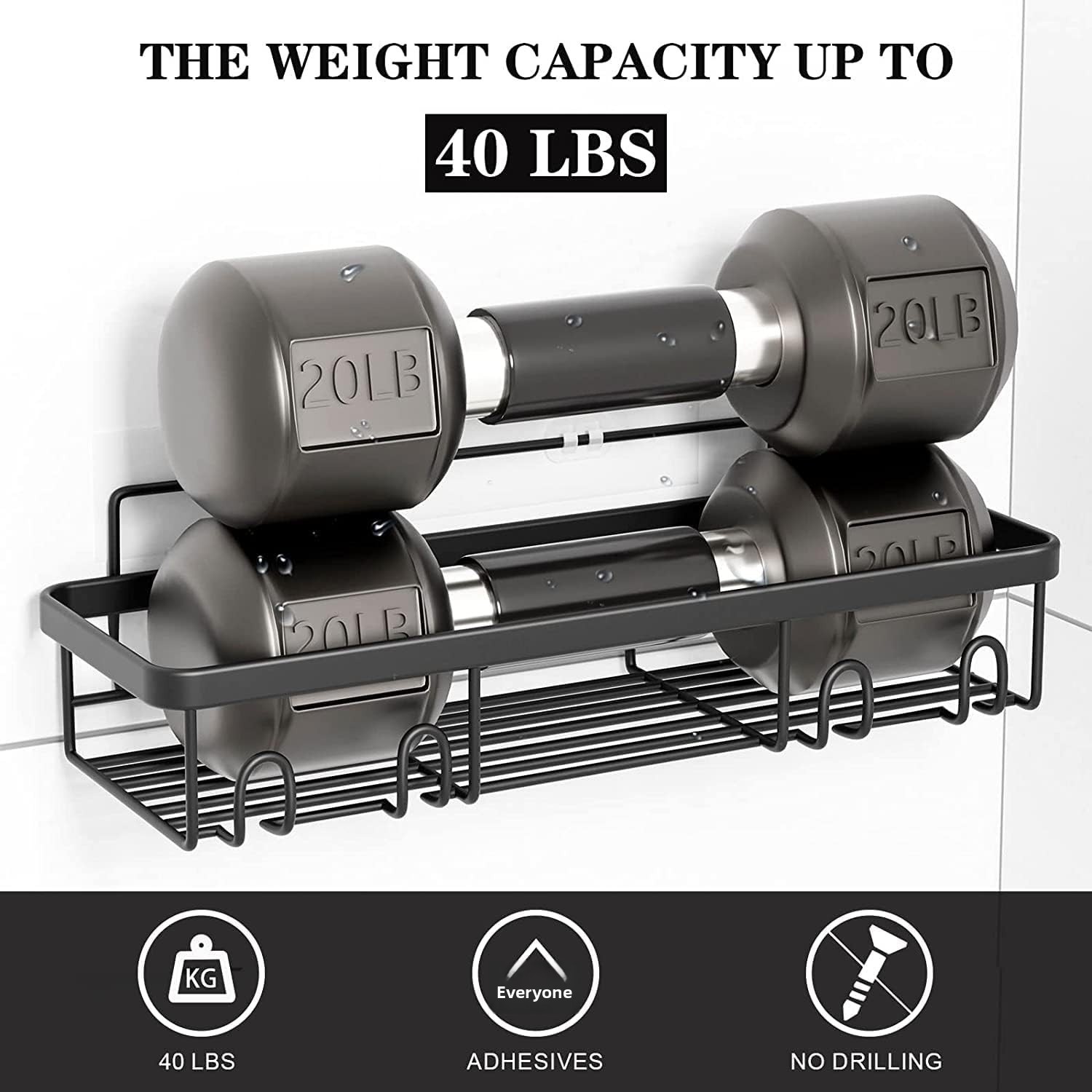 No-Drill Wall-Mounted Bathroom Rack - Rectangular Metal Shelf with Guardrail
