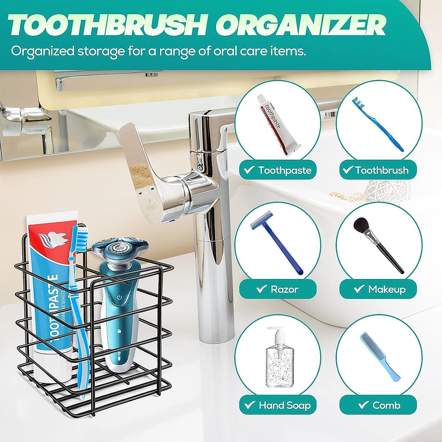 No-Drill Wall-Mounted Bathroom Rack - Rectangular Metal Shelf with Guardrail