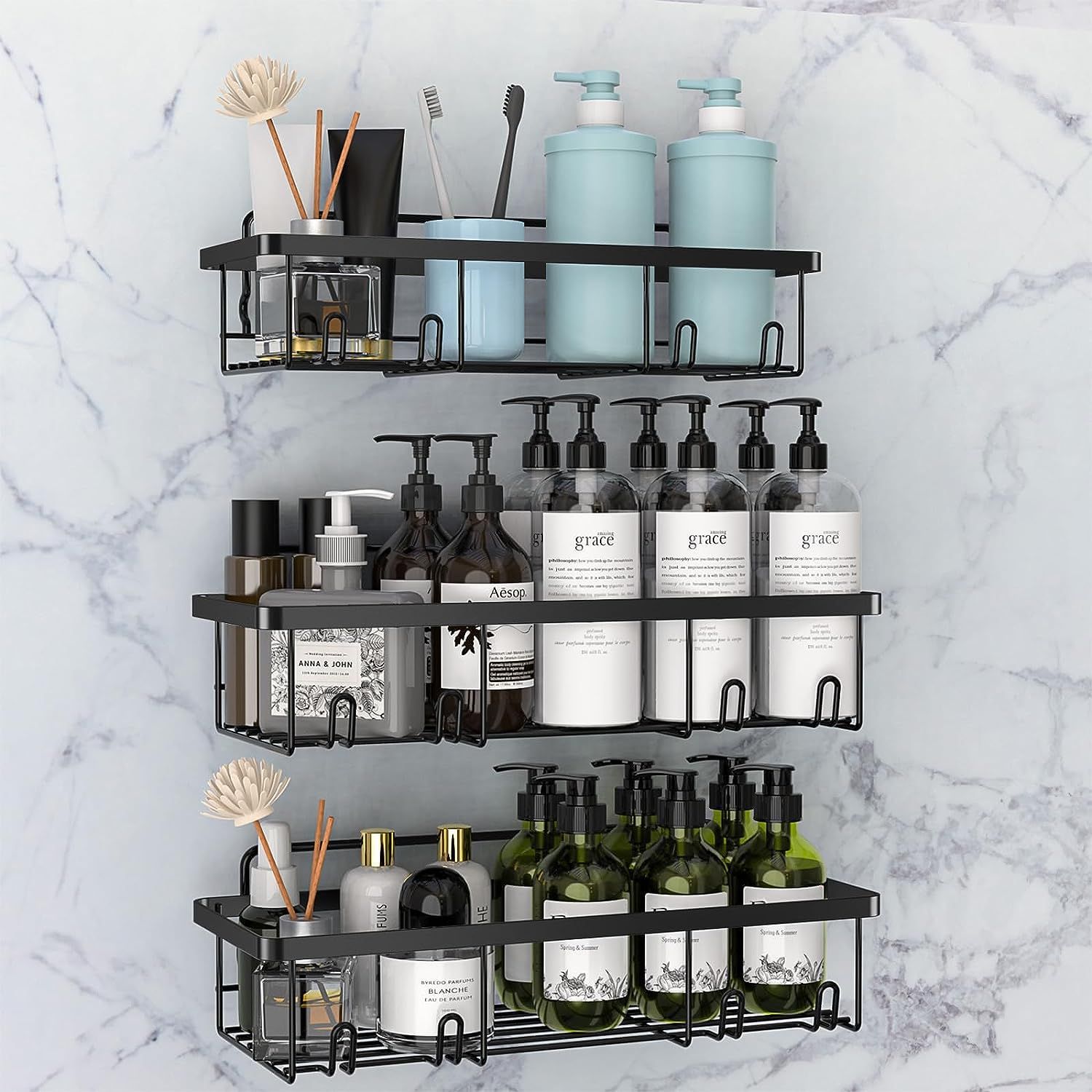 No-Drill Wall-Mounted Bathroom Rack - Rectangular Metal Shelf with Guardrail