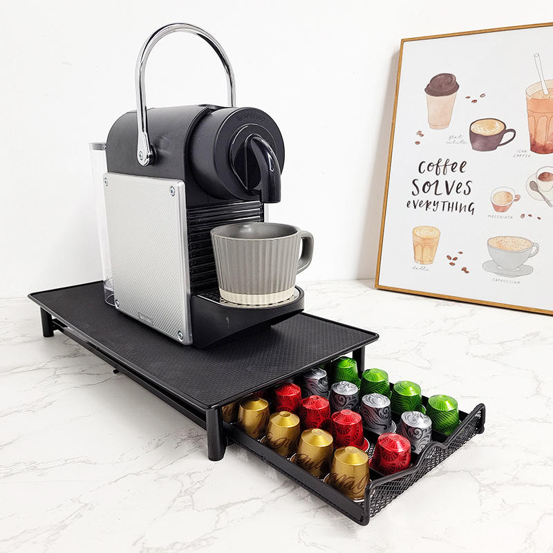 Iron Coffee Capsule Storage Box with Drawer - Standing Rack for 40 Nespresso Capsules