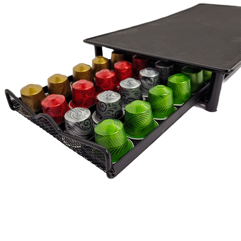 Iron Coffee Capsule Storage Box with Drawer - Standing Rack for 40 Nespresso Capsules