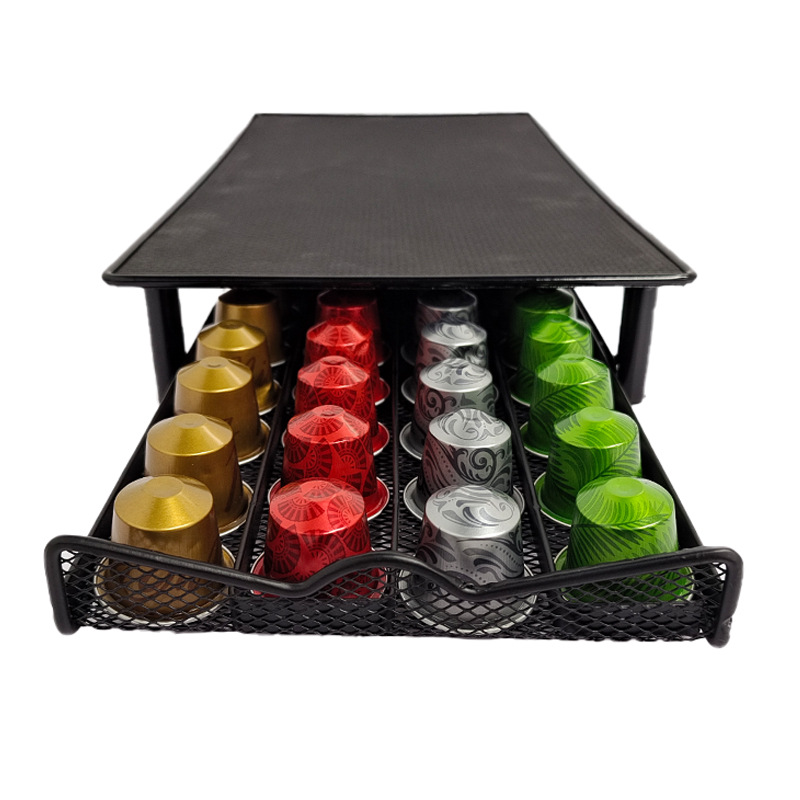 Iron Coffee Capsule Storage Box with Drawer - Standing Rack for 40 Nespresso Capsules