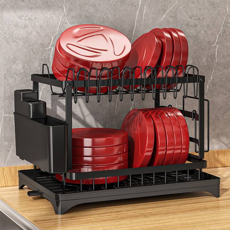 Foldable Carbon Steel Dish Rack - Modern Standing Kitchen Plate & Bowl Organizer