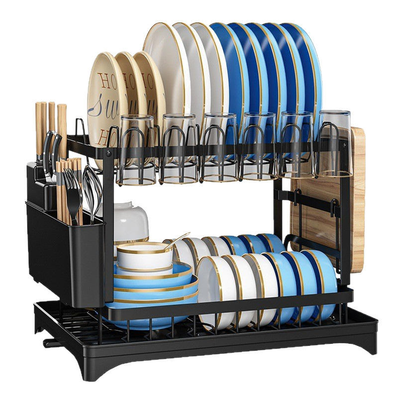 Foldable Carbon Steel Dish Rack - Modern Standing Kitchen Plate & Bowl Organizer
