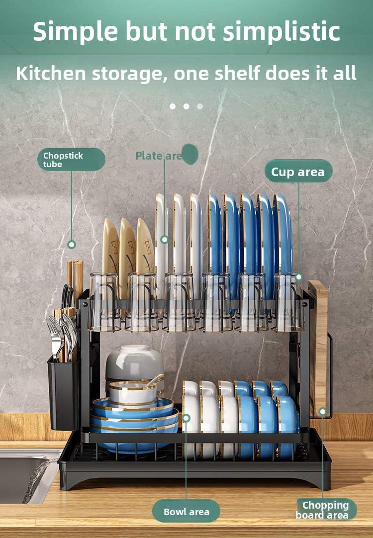 Foldable Carbon Steel Dish Rack - Modern Standing Kitchen Plate & Bowl Organizer