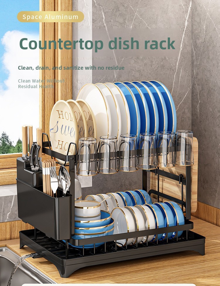 Foldable Carbon Steel Dish Rack - Modern Standing Kitchen Plate & Bowl Organizer