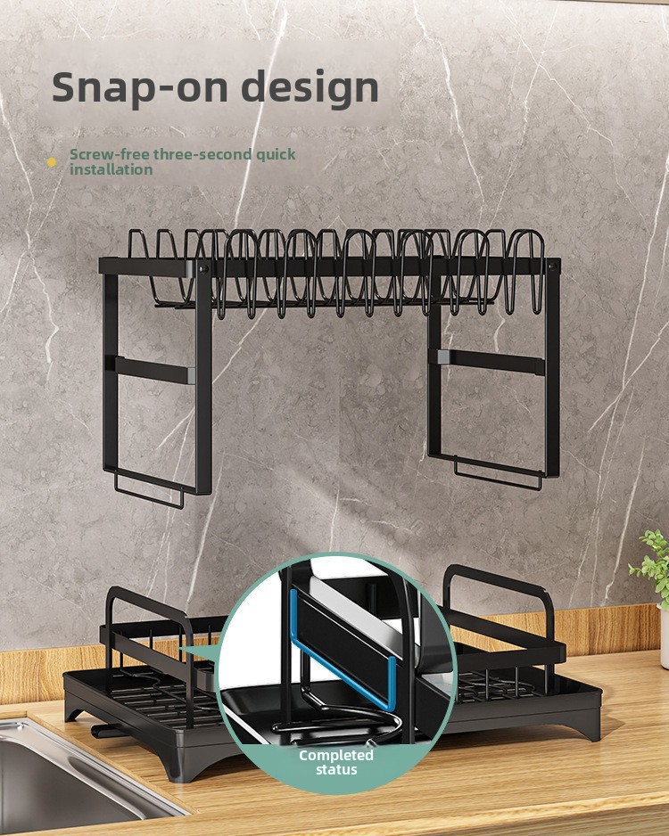 Foldable Carbon Steel Dish Rack - Modern Standing Kitchen Plate & Bowl Organizer