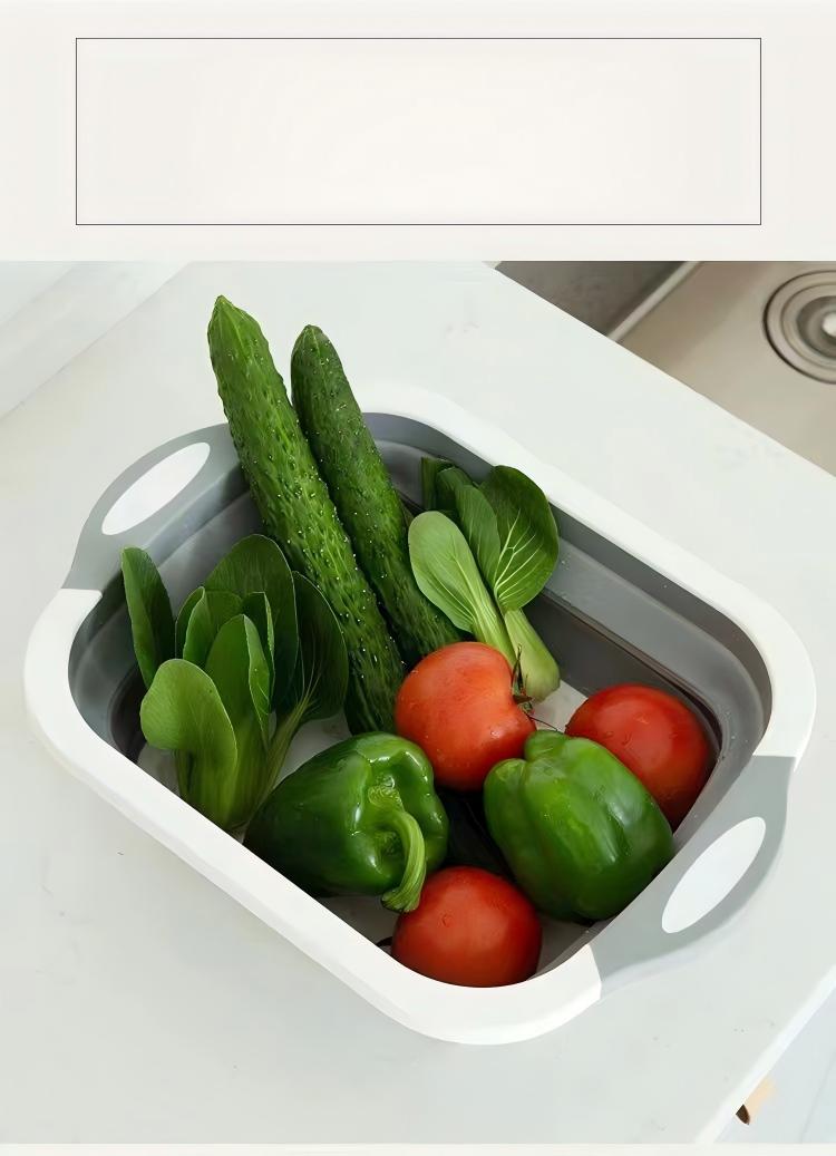 3-in-1 Foldable Cutting Board - Portable Kitchen Sink & Drain Basket (Large, Dishwasher-Safe)