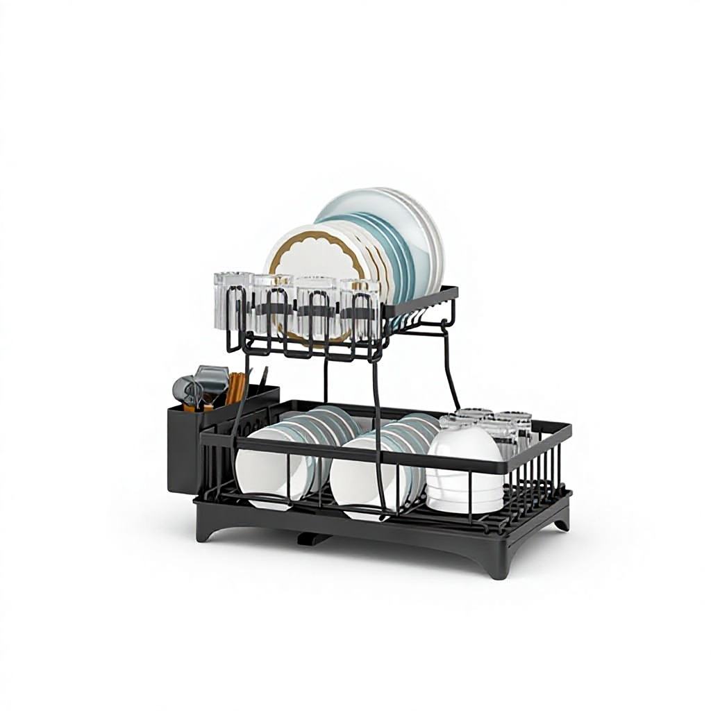 2-Tier Foldable Metal Kitchen Storage Rack - Modern Minimalist Tableware Organizer