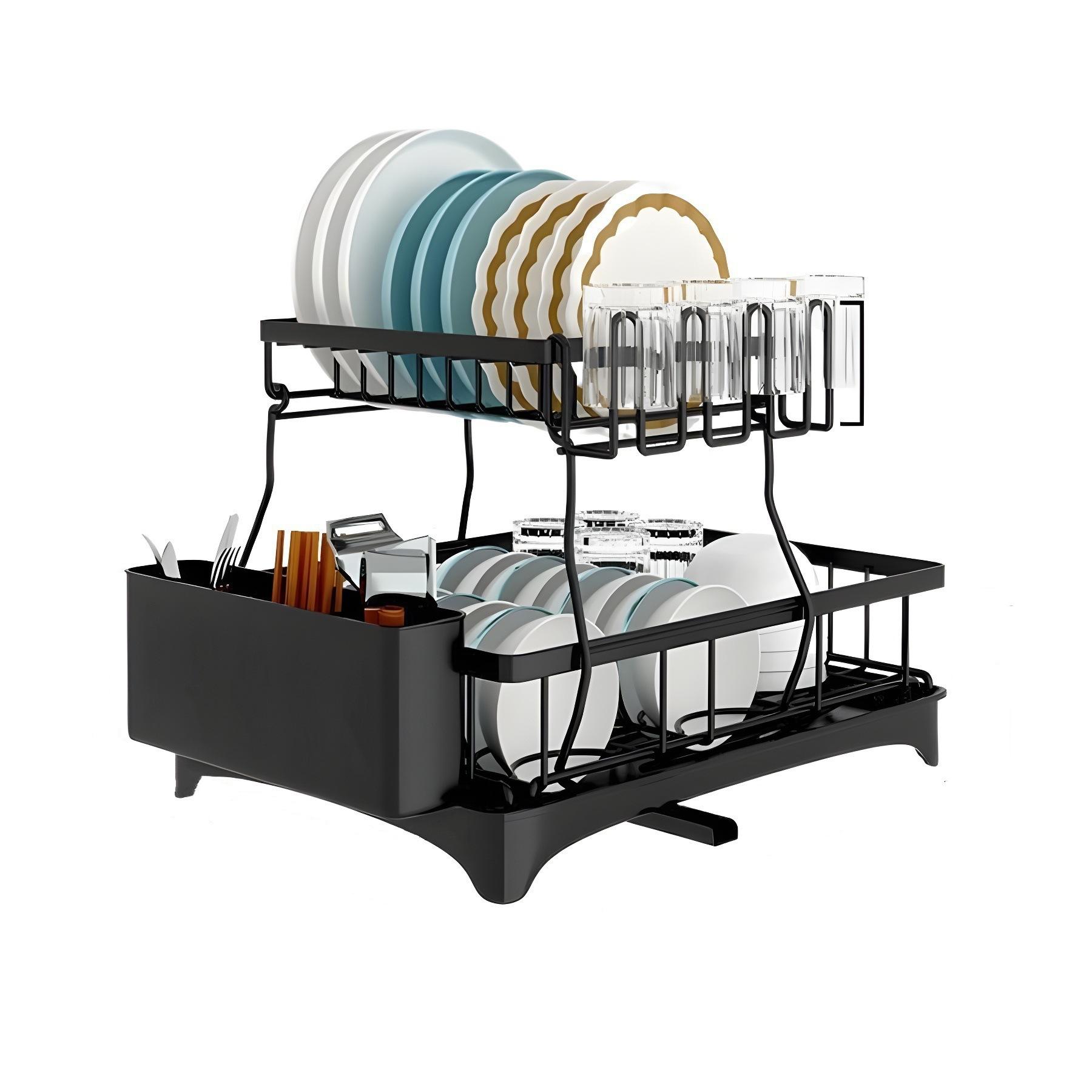 2-Tier Foldable Metal Kitchen Storage Rack - Modern Minimalist Tableware Organizer