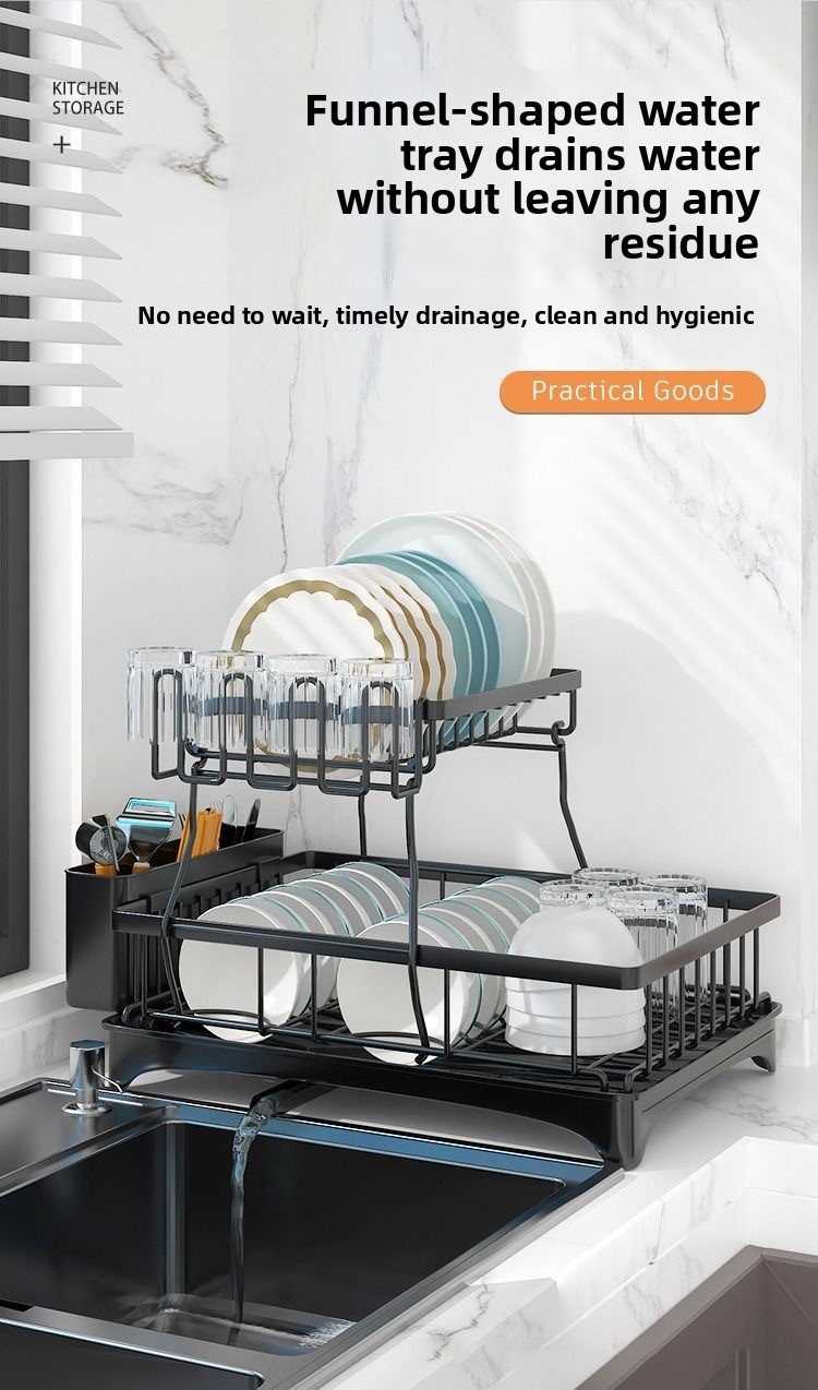 2-Tier Foldable Metal Kitchen Storage Rack - Modern Minimalist Tableware Organizer