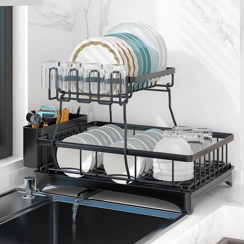 2-Tier Foldable Metal Kitchen Storage Rack - Modern Minimalist Tableware Organizer
