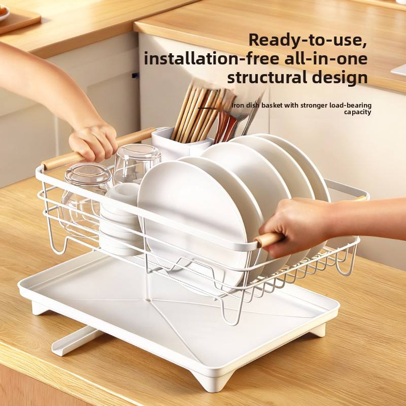 Movable 2-Tier Metal Kitchen Floor Drain Rack - Multi-Purpose Dish Organizer