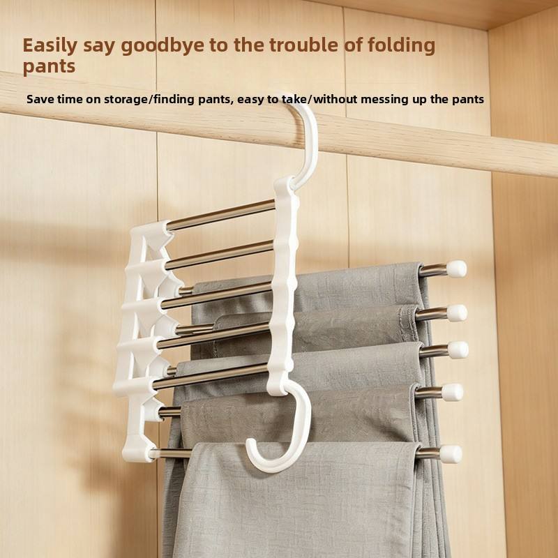 5-Layer Stainless Steel Pants Hanger - Multi-Tier Space-Saving Wardrobe Rack
