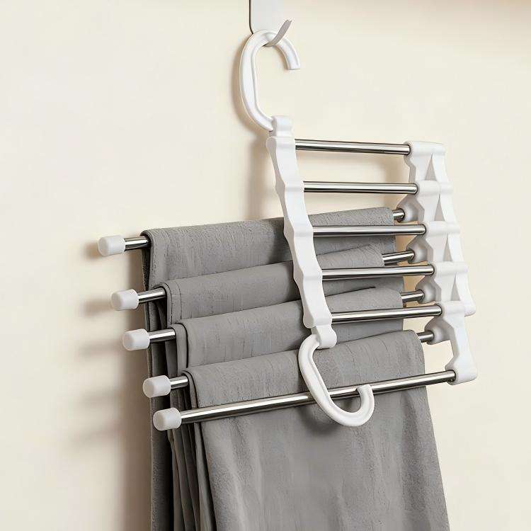 5-Layer Stainless Steel Pants Hanger - Multi-Tier Space-Saving Wardrobe Rack