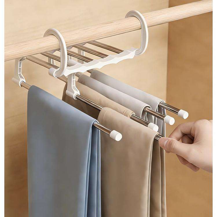 5-Layer Stainless Steel Pants Hanger - Multi-Tier Space-Saving Wardrobe Rack