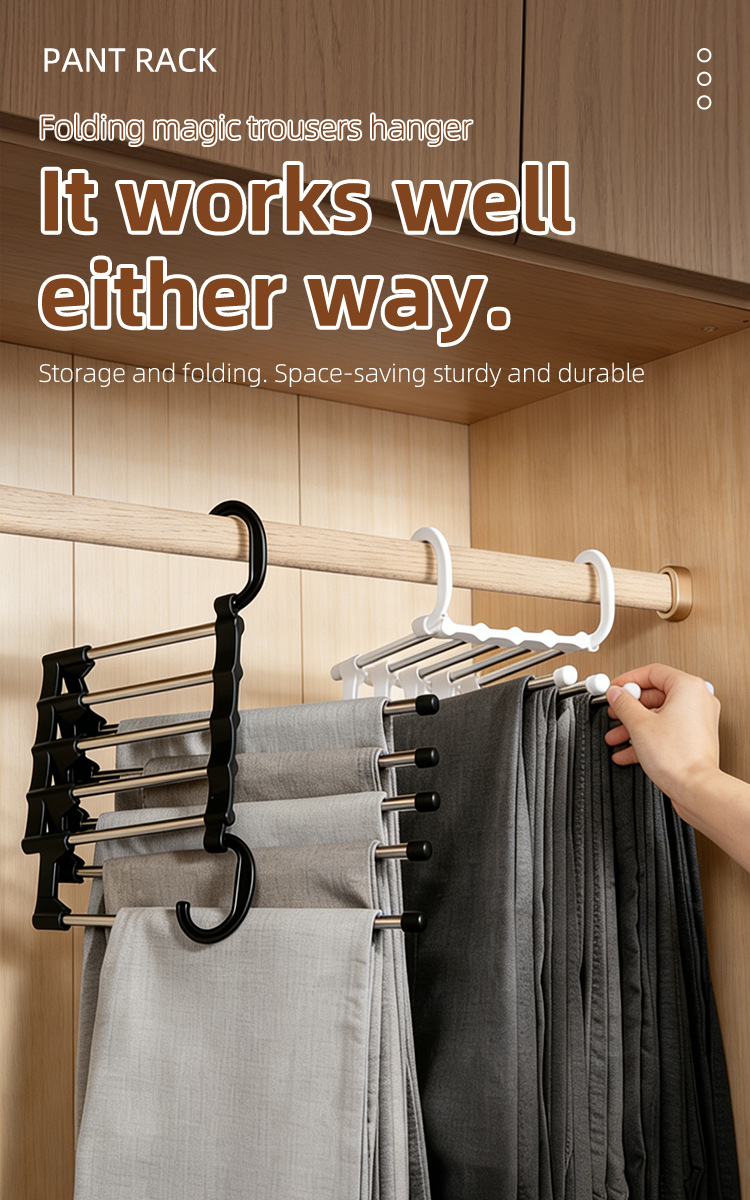 5-Layer Stainless Steel Pants Hanger - Multi-Tier Space-Saving Wardrobe Rack