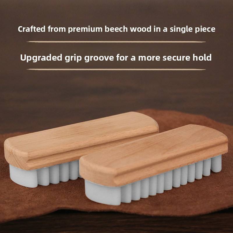 Wood-Handle Suede Shoe Brush - Soft Bristle Rubber Brush for Nubuck & Suede Care