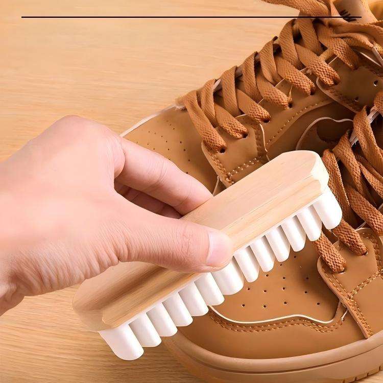 Wood-Handle Suede Shoe Brush - Soft Bristle Rubber Brush for Nubuck & Suede Care