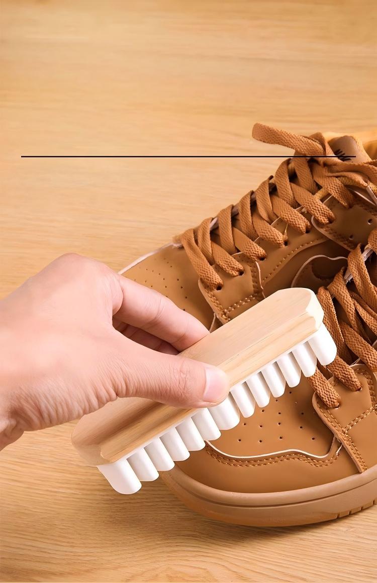 Wood-Handle Suede Shoe Brush - Soft Bristle Rubber Brush for Nubuck & Suede Care
