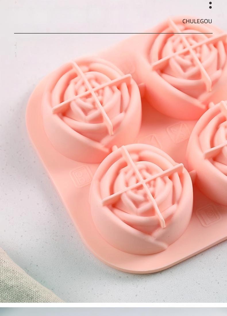 Rose-Shaped Silicone Ice Cube Mold - 4-Cavity Food-Grade Ice Tray for Whiskey