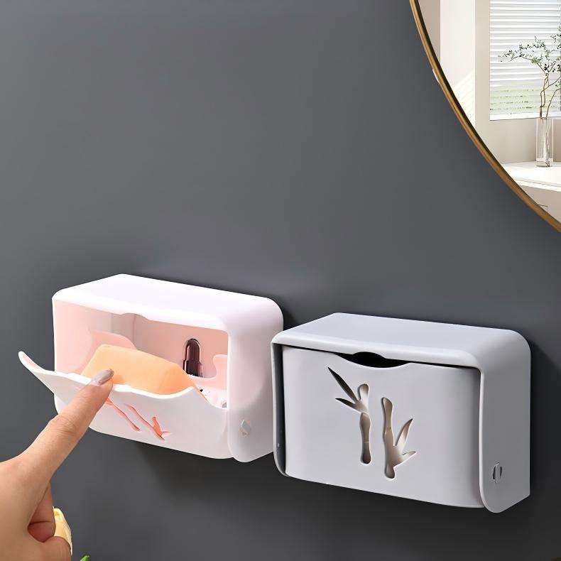 Wall-Mounted Soap Dish with Lid - Suction PP Drainage Soap Holder for Bathroom