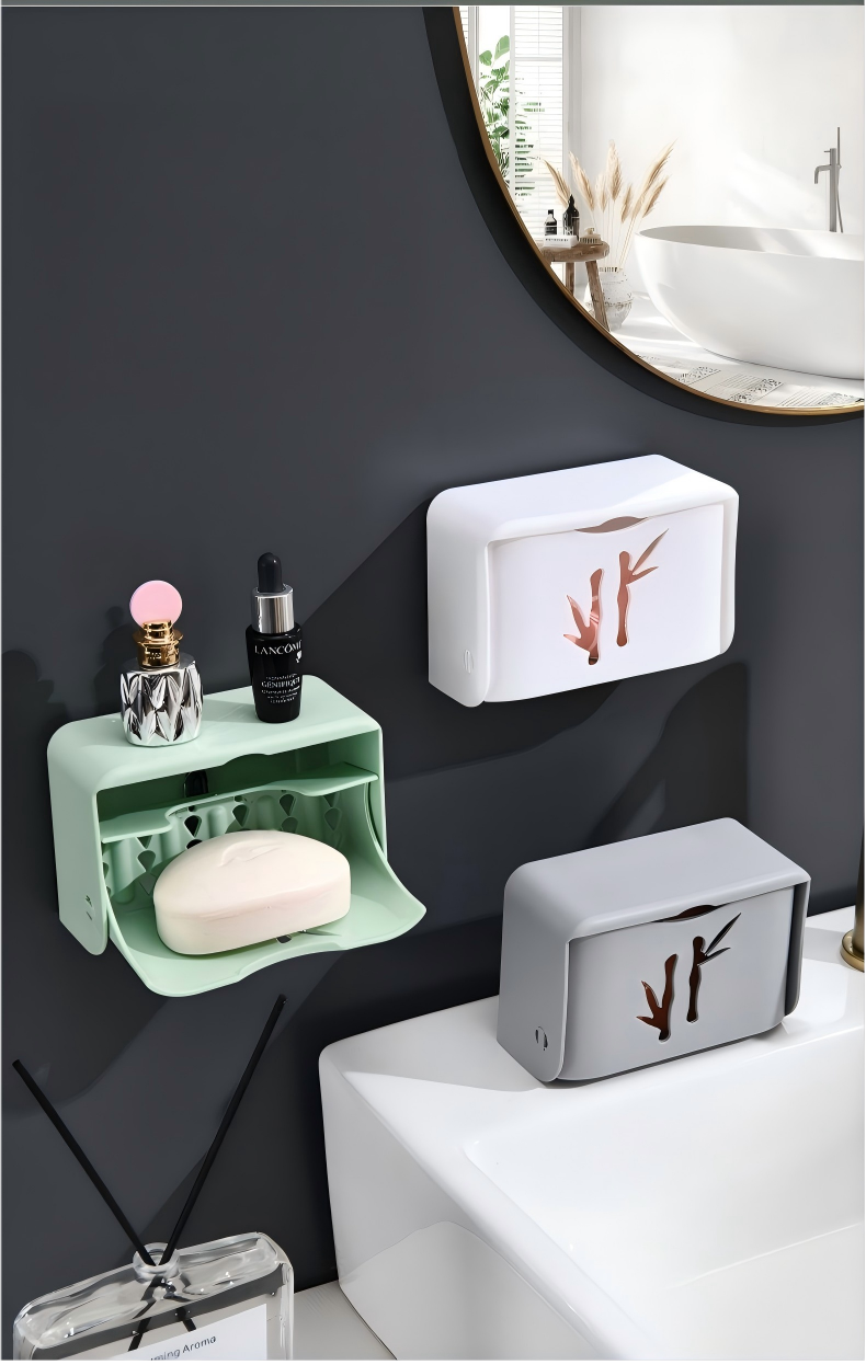 Wall-Mounted Soap Dish with Lid - Suction PP Drainage Soap Holder for Bathroom