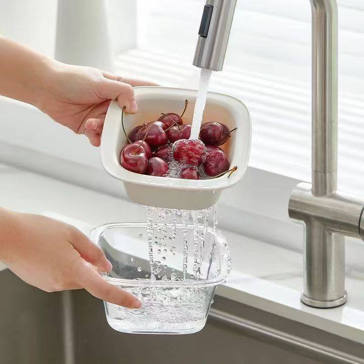 Double-Layer Kitchen Drain Basket - Multi-Purpose Fruit & Vegetable Washing Colander