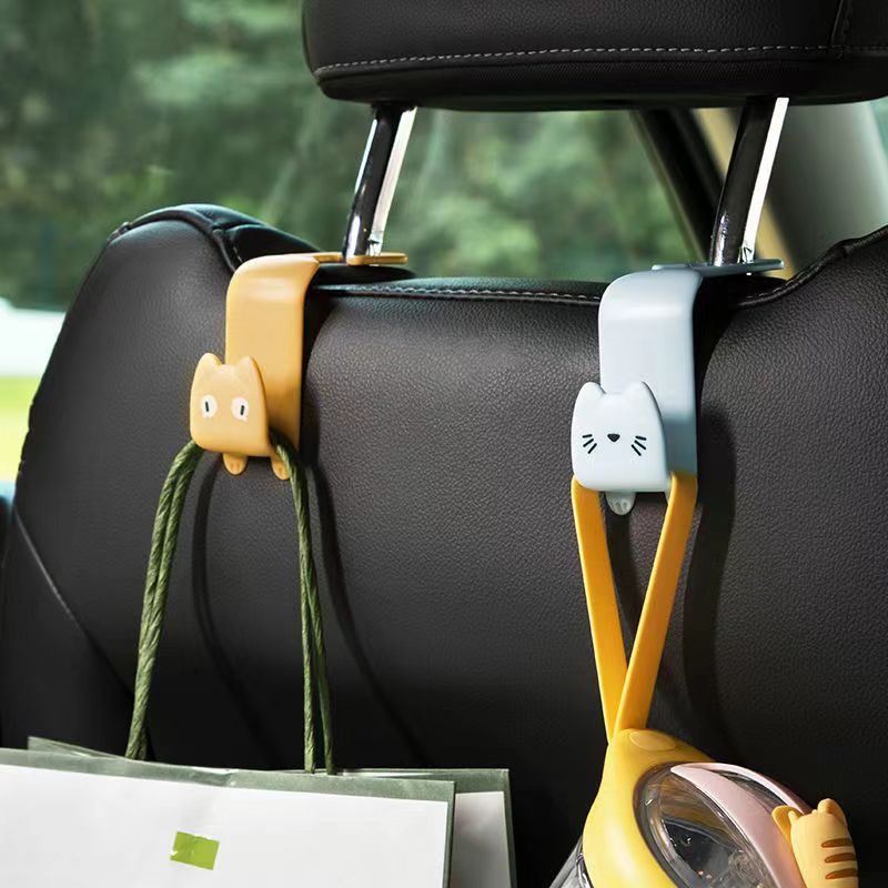 Cartoon Cat Car Headrest Hook - ABS Clamp-On Hidden Seat Back Hanger (6.5 x 6.5 x 6.5 cm)