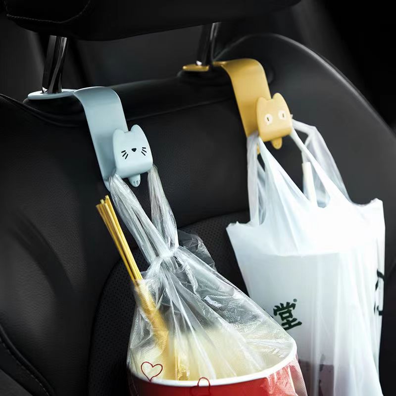 Cartoon Cat Car Headrest Hook - ABS Clamp-On Hidden Seat Back Hanger (6.5 x 6.5 x 6.5 cm)