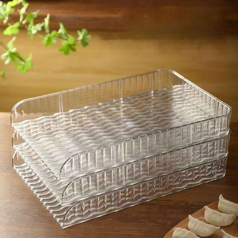 Food-Grade PET Dumpling Storage Box - Thickened Stackable Fridge Tray with Rim