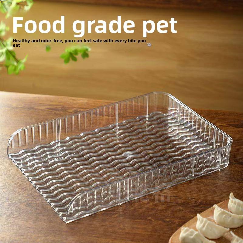Food-Grade PET Dumpling Storage Box - Thickened Stackable Fridge Tray with Rim