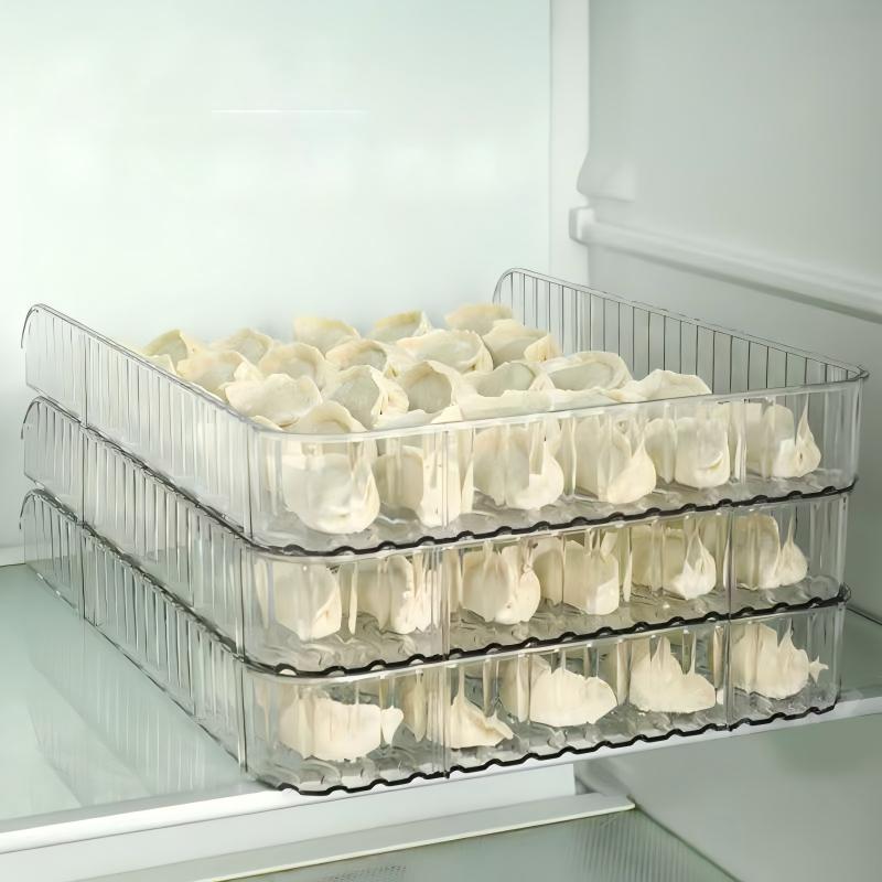 Food-Grade PET Dumpling Storage Box - Thickened Stackable Fridge Tray with Rim