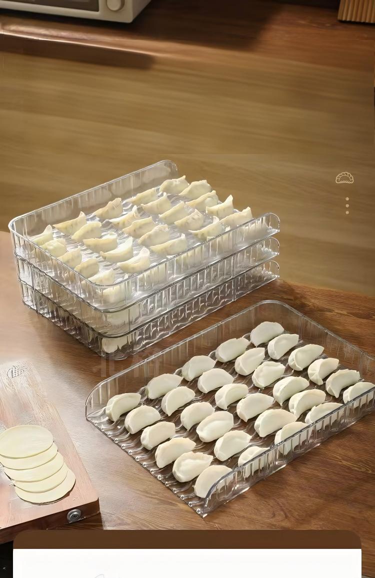 Food-Grade PET Dumpling Storage Box - Thickened Stackable Fridge Tray with Rim