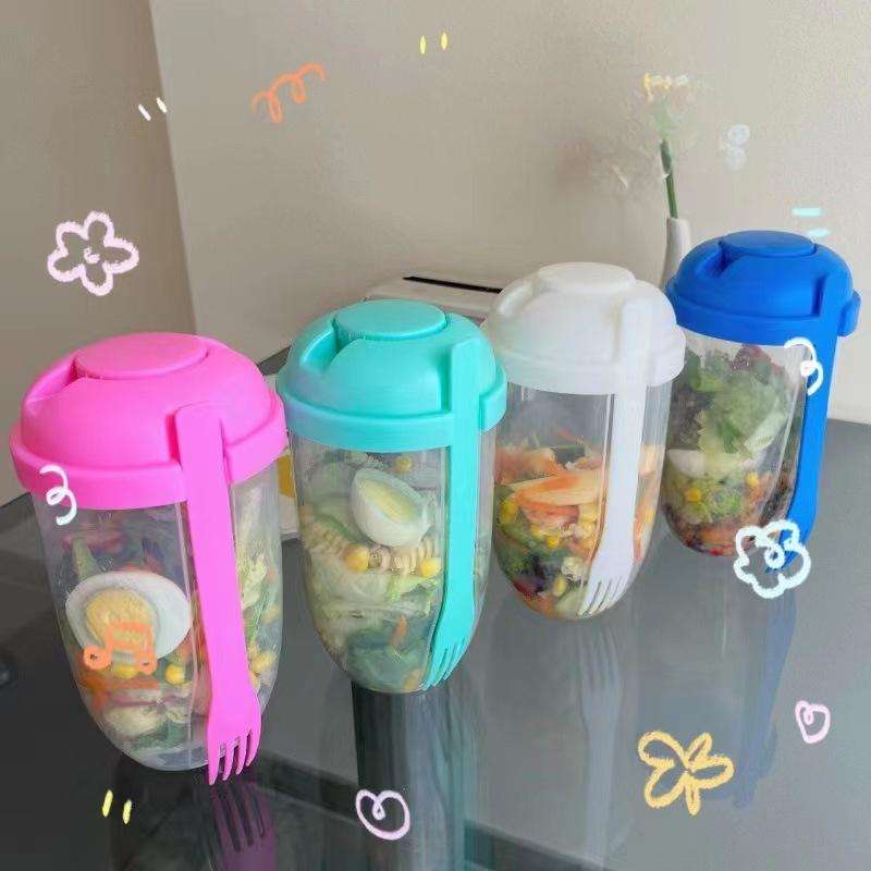 Portable PP Salad Cup with Lid - Leak-Proof Insulated Food Container for Picnic & Camping