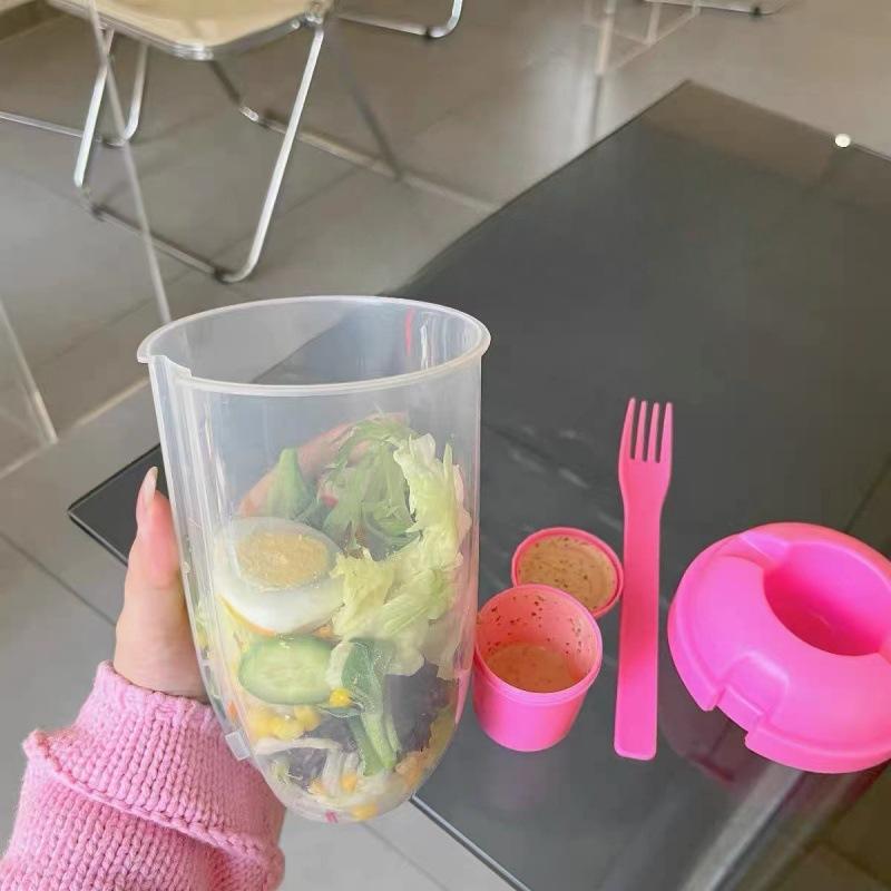 Portable PP Salad Cup with Lid - Leak-Proof Insulated Food Container for Picnic & Camping