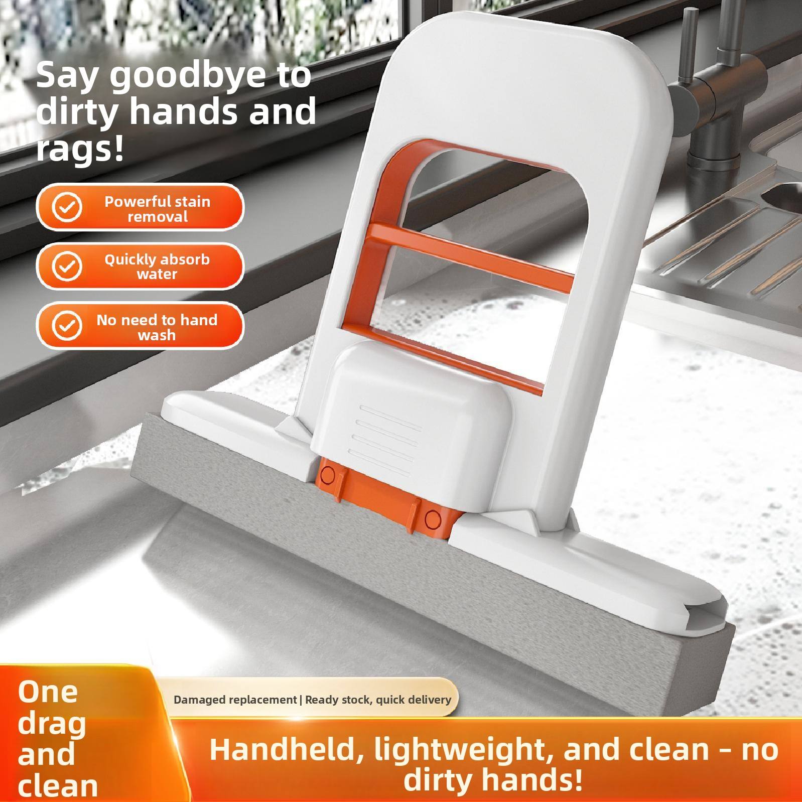 Hands-Free Mini Sponge Mop - Foldable Absorbent Cleaning Mop for Desk & Bathroom