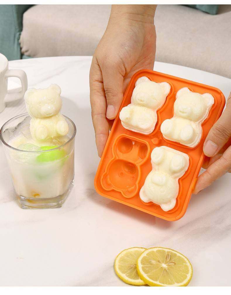 Bear-Shaped Silicone Ice Cube Tray - Food-Grade Easy-Release Mold for Popsicles