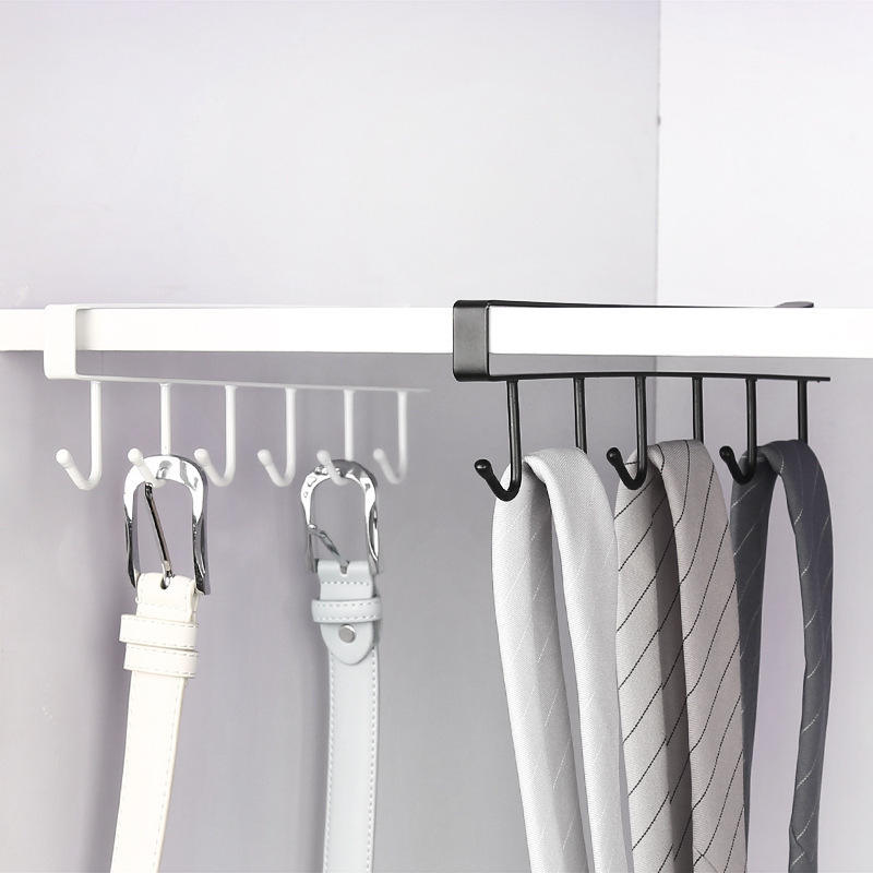 6-Hook Wrought Iron Hanging Rack - No-Nail Multi-Purpose Storage Organizer