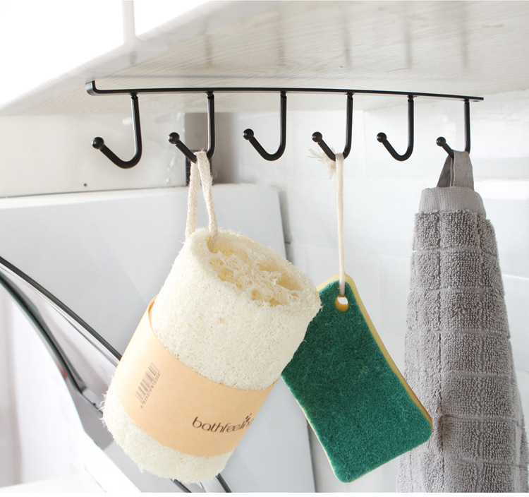 6-Hook Wrought Iron Hanging Rack - No-Nail Multi-Purpose Storage Organizer