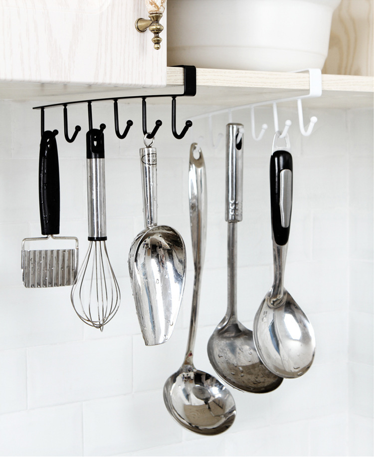 6-Hook Wrought Iron Hanging Rack - No-Nail Multi-Purpose Storage Organizer