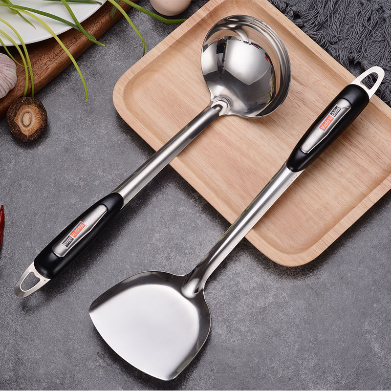 Stainless Steel Cooking Utensil Set - Spoon & Spatula with Handles (Oven-Safe)