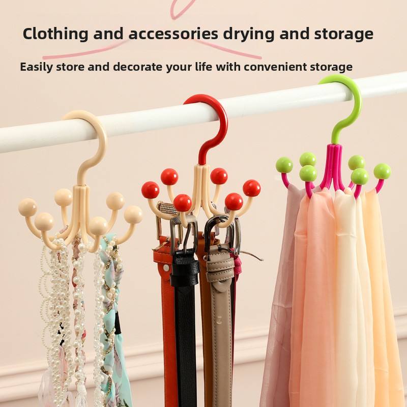 6-Claw Rotating Hook Rack - Creative PP Wall-Mounted Organizer for Dorm & Home