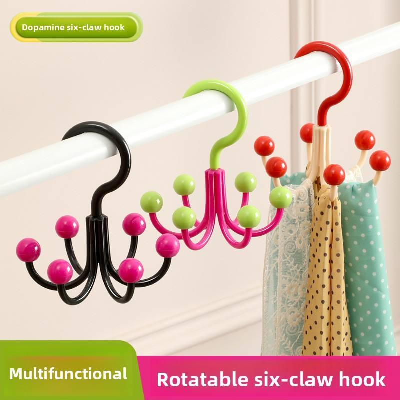 6-Claw Rotating Hook Rack - Creative PP Wall-Mounted Organizer for Dorm & Home