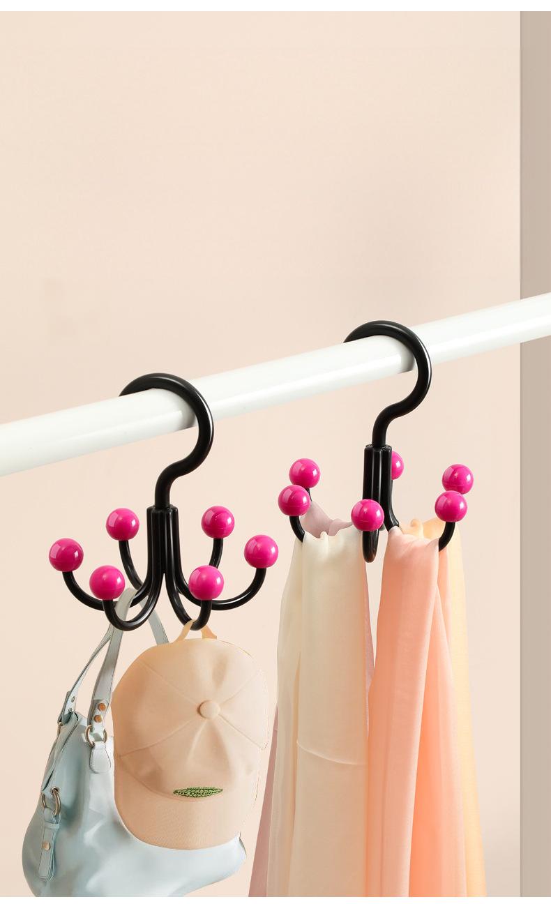 6-Claw Rotating Hook Rack - Creative PP Wall-Mounted Organizer for Dorm & Home