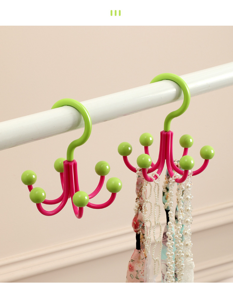 6-Claw Rotating Hook Rack - Creative PP Wall-Mounted Organizer for Dorm & Home